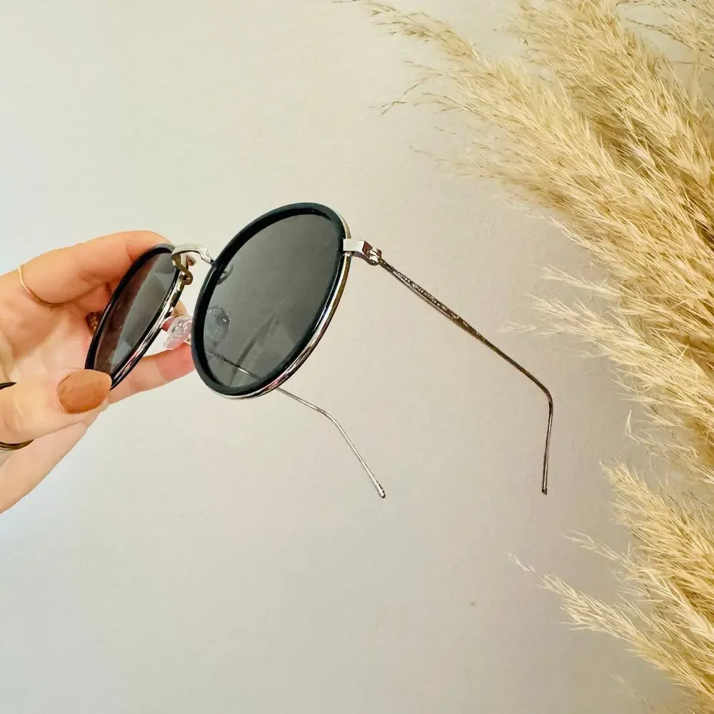 NEW NORDSTROM Black Silver $78 Slim Etch Oversized Metal Sunglasses Sunnies Y2K